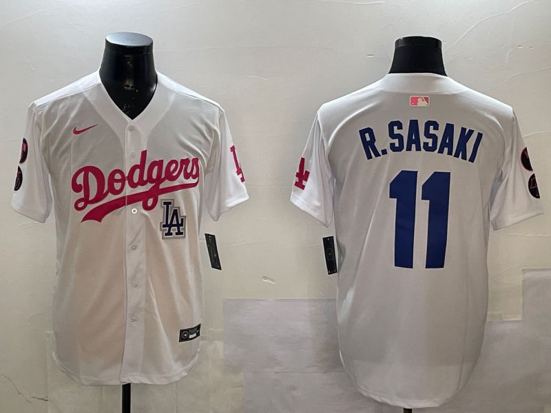 Men Los Angeles Dodgers #11 R.Sasaki White Jointly Name Game 2025 Nike MLB Jersey style 8->san diego padres->MLB Jersey